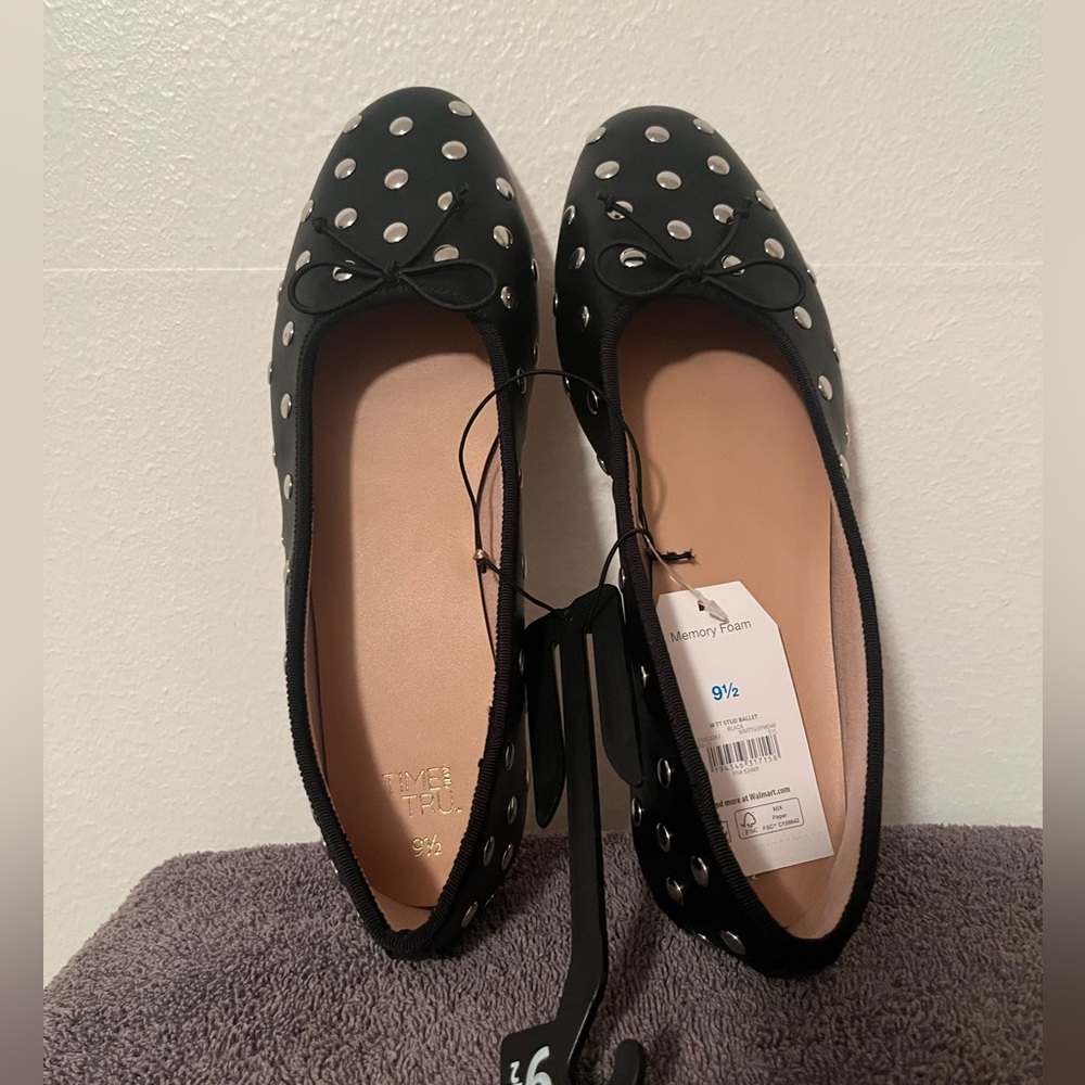 NWT Time&Tru Black Studded Ballet Flats